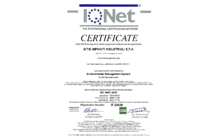 certificazione ISO 14001:2015 IQNET