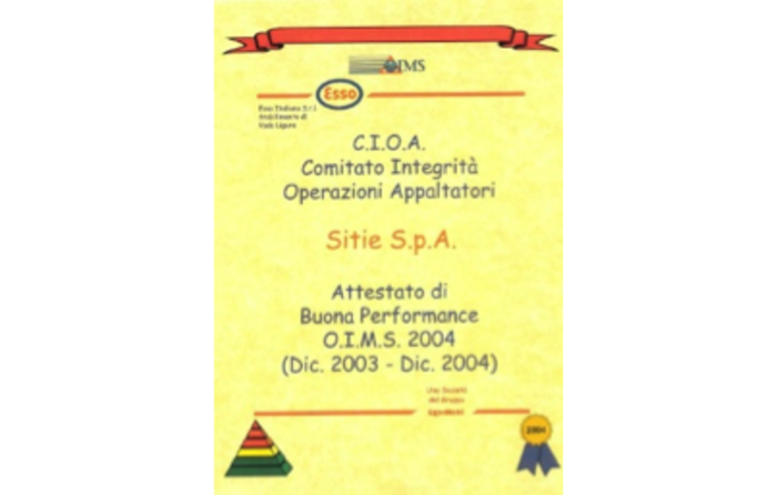 Certificate of Good Performance O.I.M.S. 2004